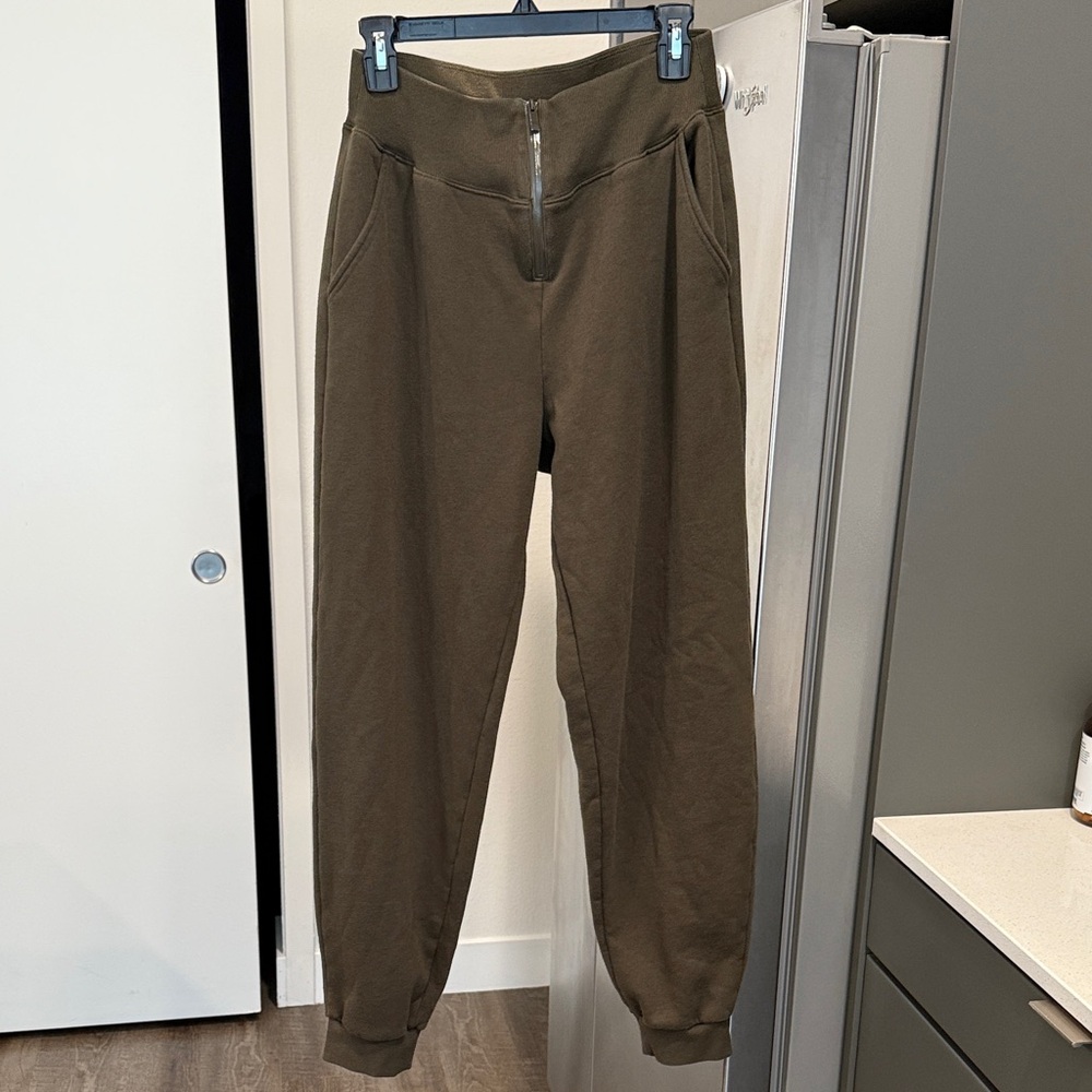 ALO Olive Green Jogger Pants with Zipper